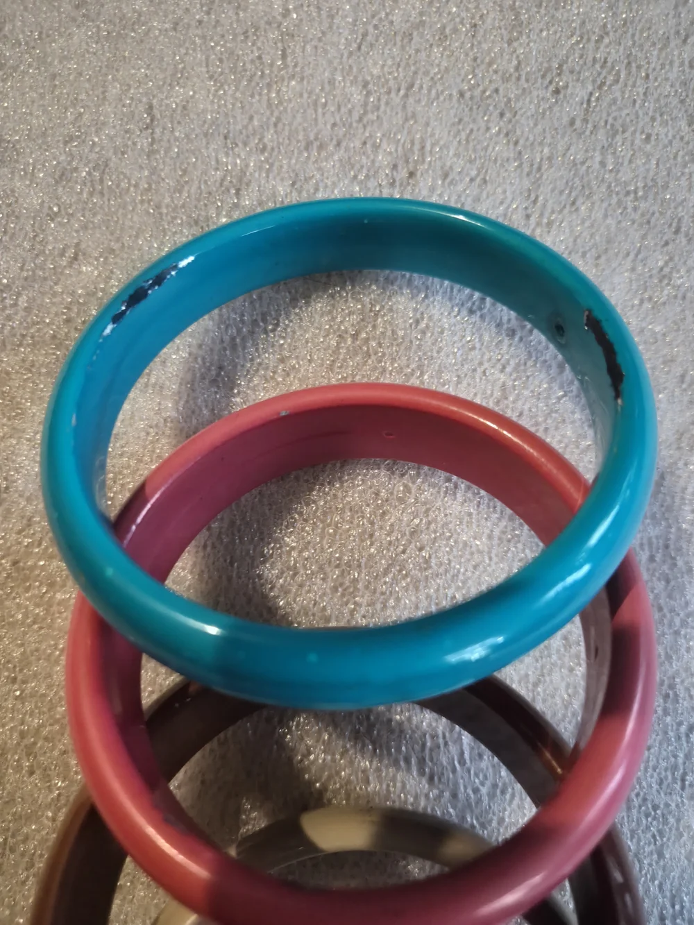 VTG 5pc Bundle Teal, Pink, Brown, Cream and White Decorative Bangles Set of 5